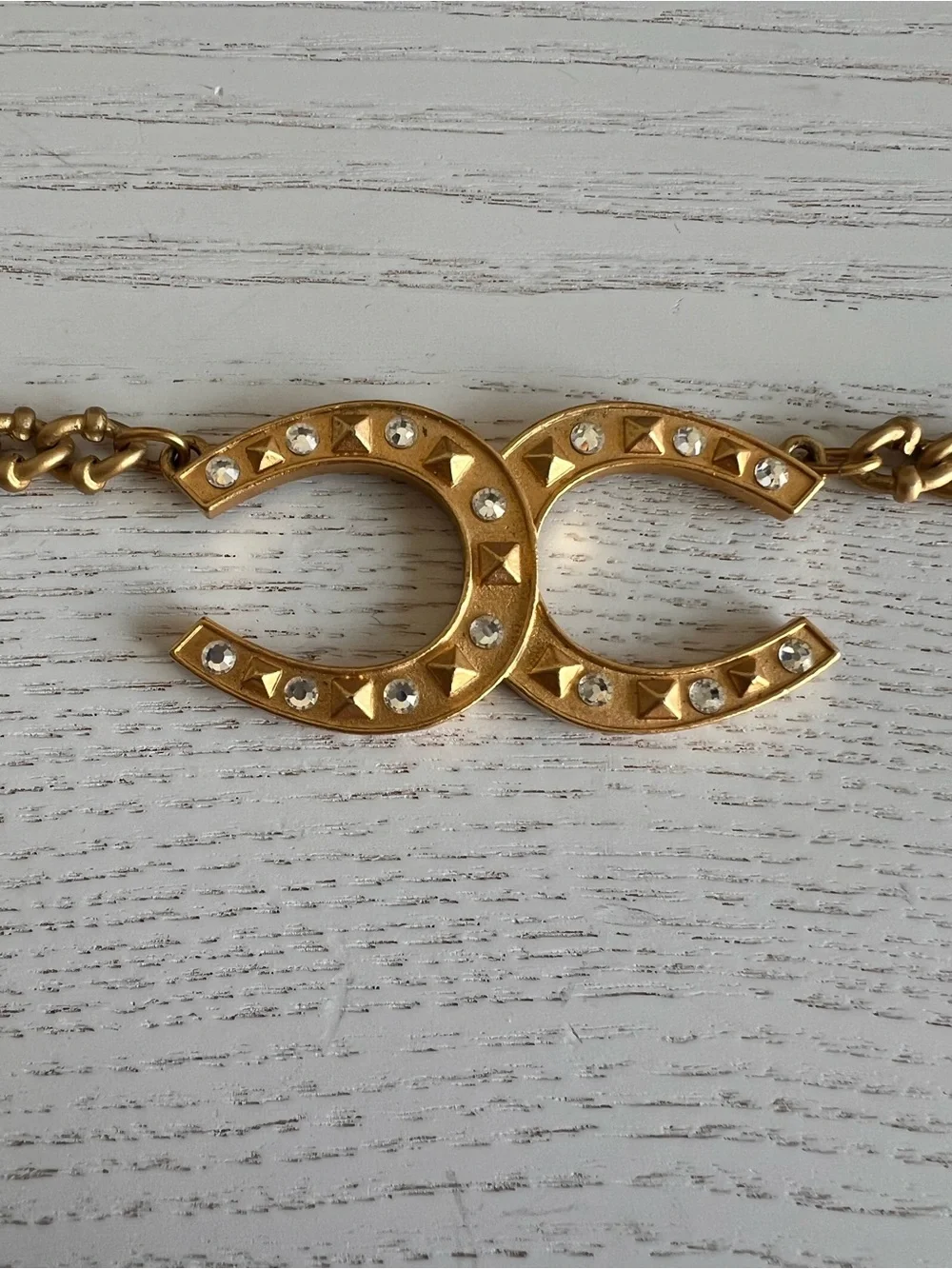 French Kande Privee Gold-Link Necklace with Crystal Accents - Picture 7 of 10